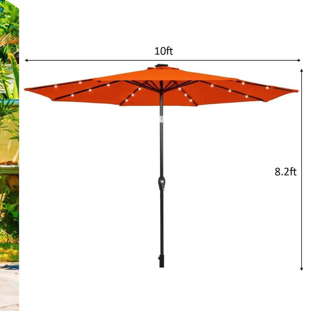 10’ Solar LED Lighted Patio Market Umbrella Shade Tilt Adjustment Crank-Orange - Orange - Outdoor Umbrellas