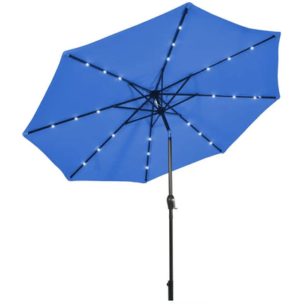 10’ Solar LED Lighted Patio Market Umbrella Shade Tilt Adjustment Crank-Blue - Blue - Outdoor Umbrellas
