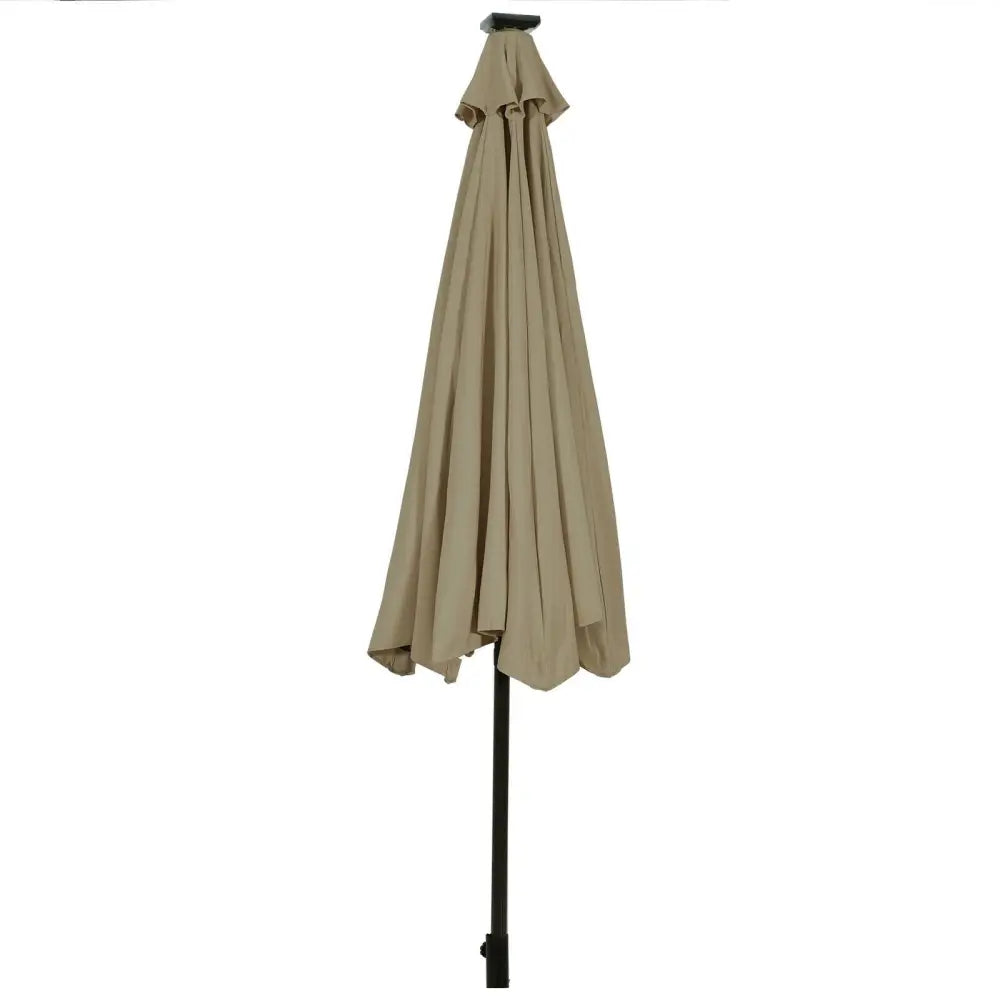 10’ Solar LED Lighted Patio Market Umbrella Shade Tilt Adjustment Crank-Tan - Tan - Outdoor Umbrellas