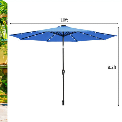 10’ Solar LED Lighted Patio Market Umbrella Shade Tilt Adjustment Crank-Blue - Blue - Outdoor Umbrellas