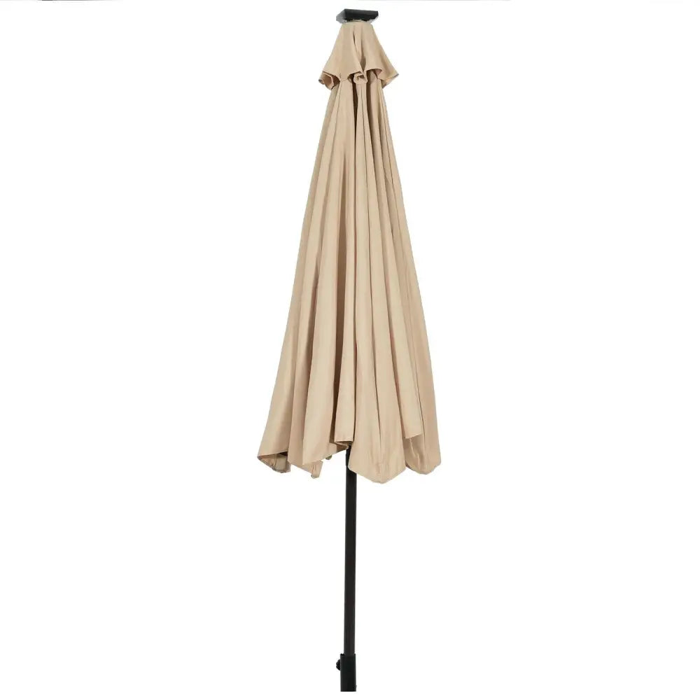 10’ Solar LED Lighted Patio Market Umbrella Shade Tilt Adjustment Crank-Beige - Beige - Outdoor Umbrellas