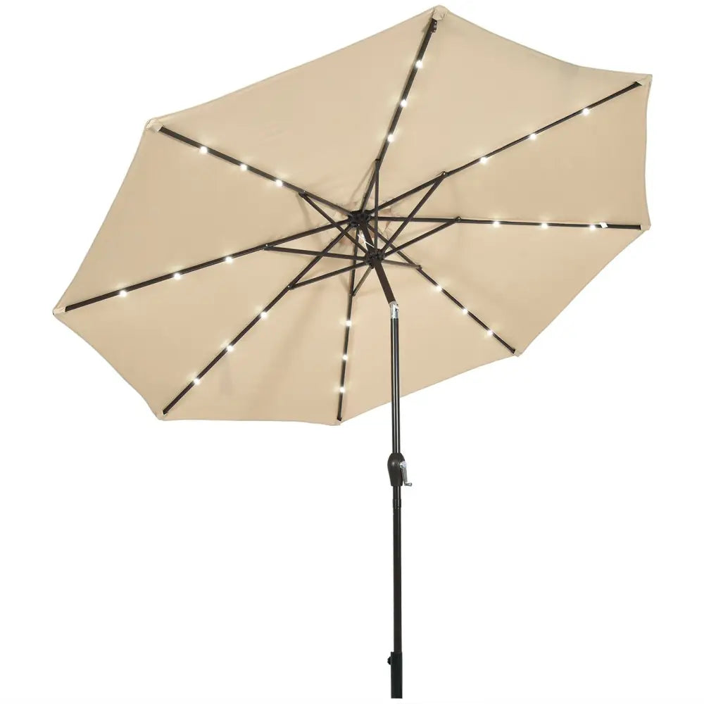 10’ Solar LED Lighted Patio Market Umbrella Shade Tilt Adjustment Crank-Beige - Beige - Outdoor Umbrellas