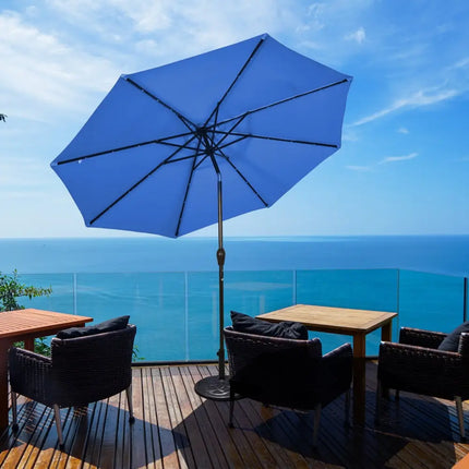 10’ Solar LED Lighted Patio Market Umbrella Shade Tilt Adjustment Crank-Blue - Blue - Outdoor Umbrellas