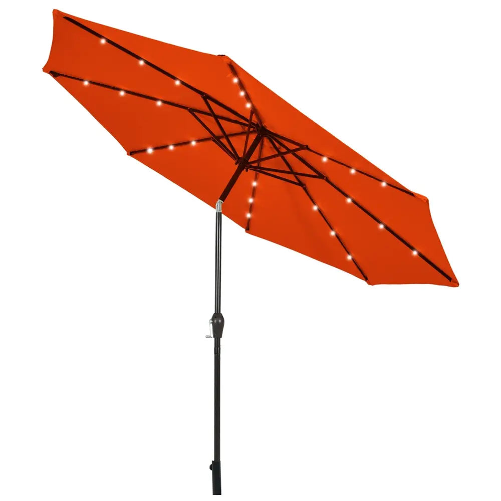 10’ Solar LED Lighted Patio Market Umbrella Shade Tilt Adjustment Crank-Orange - Orange - Outdoor Umbrellas