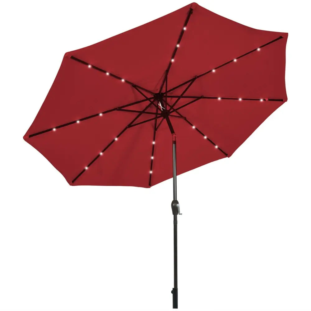 10’ Solar LED Lighted Patio Market Umbrella Shade Tilt Adjustment Crank-Burgundy - Dark Red - Outdoor Umbrellas