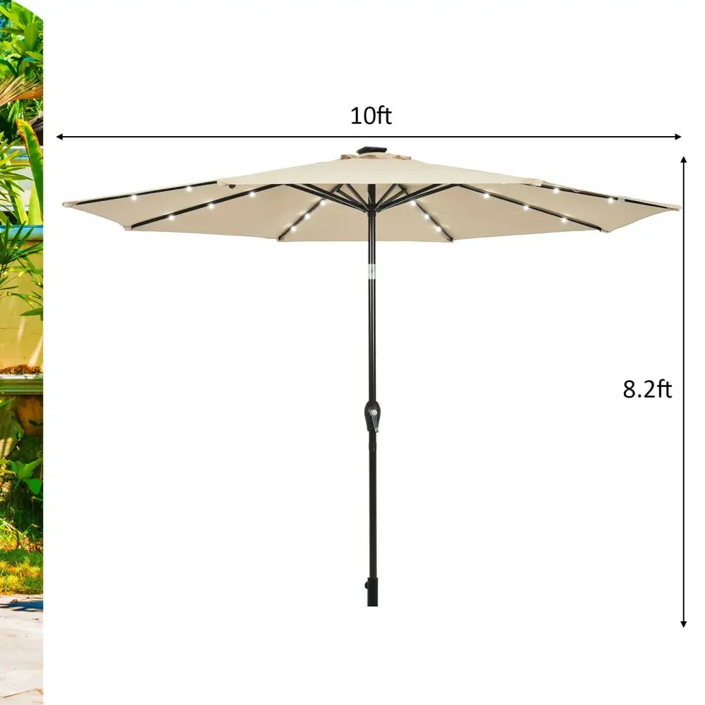 10’ Solar LED Lighted Patio Market Umbrella Shade Tilt Adjustment Crank-Beige - Beige - Outdoor Umbrellas