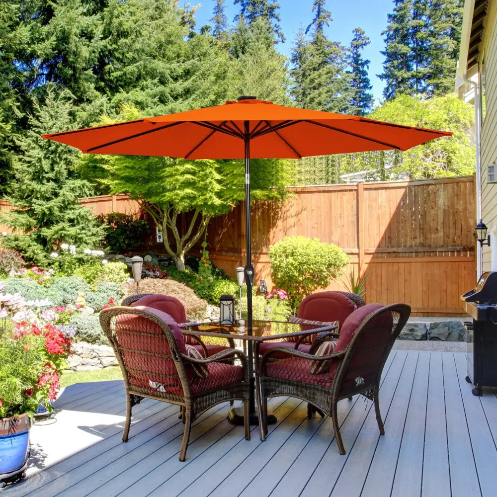 10’ Solar LED Lighted Patio Market Umbrella Shade Tilt Adjustment Crank-Orange - Orange - Outdoor Umbrellas