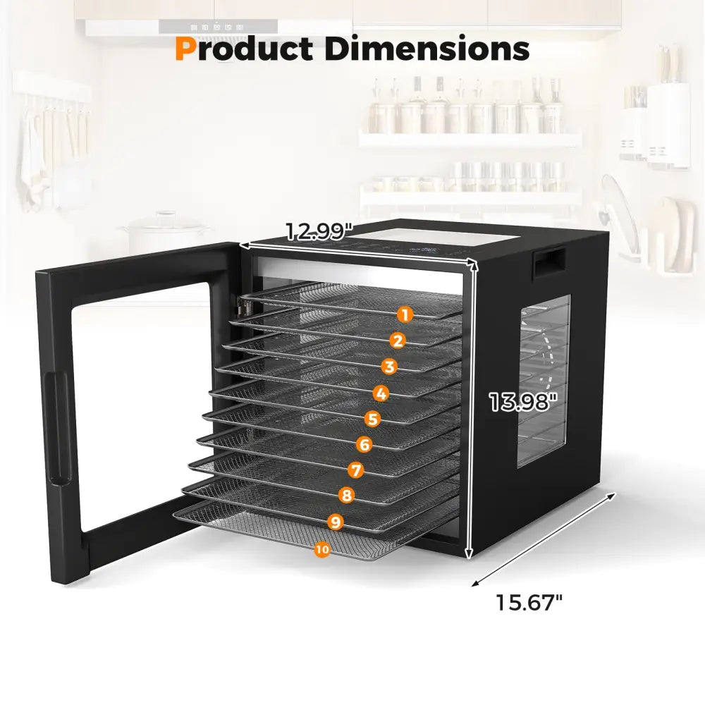 10 Stainless Steel Trays Dryer with 10 Presets-Black - Black - Food Warmers & Burners