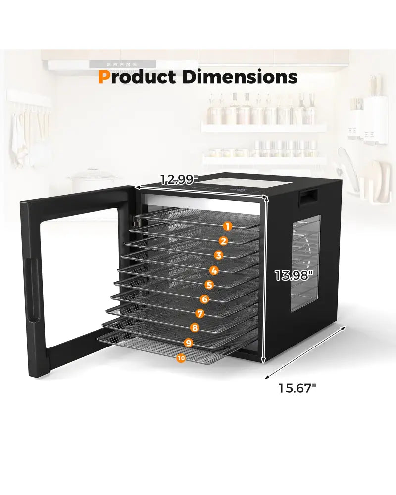 10 Stainless Steel Trays Dryer with 10 Presets-Black - Black - Food Warmers & Burners