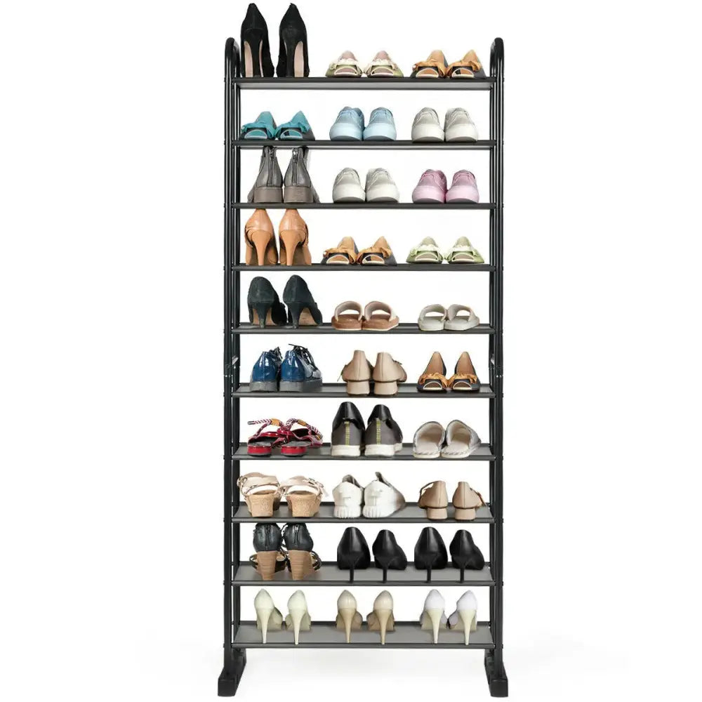 10-Tier Free-Standing Metal Frame Shoe Rack - Black - Shoe Racks & Storage Benches