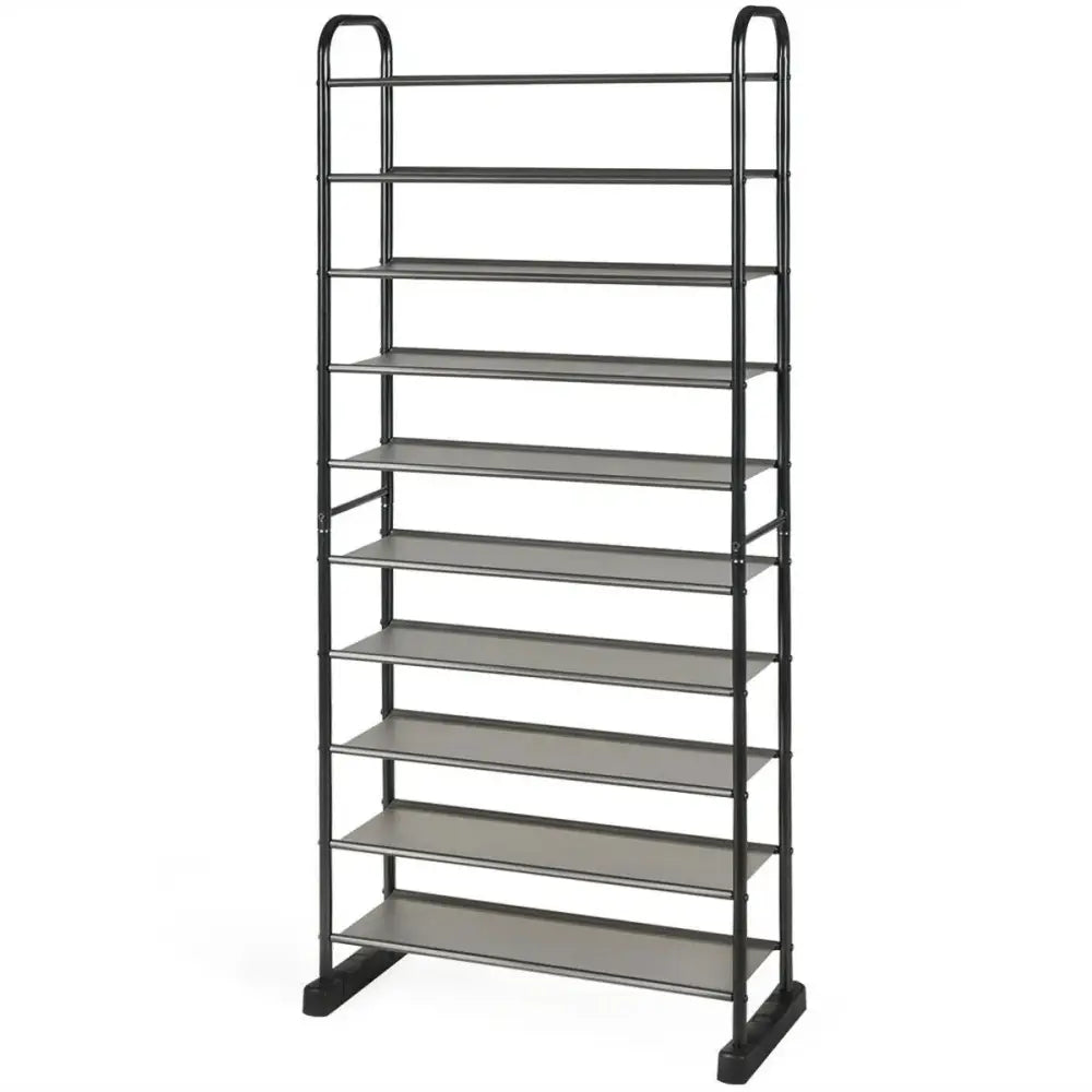 10-Tier Free-Standing Metal Frame Shoe Rack - Black - Shoe Racks & Storage Benches