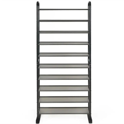 10-Tier Free-Standing Metal Frame Shoe Rack - Black - Shoe Racks & Storage Benches