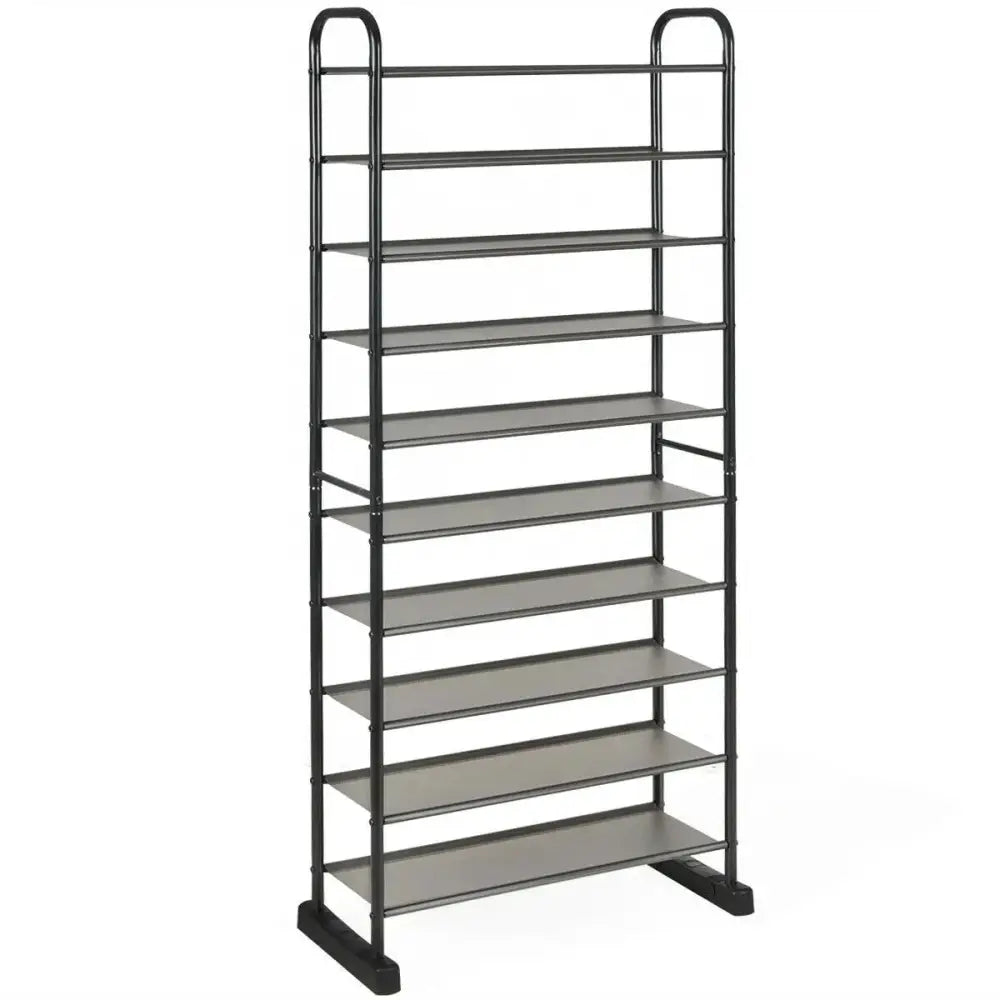 10-Tier Free-Standing Metal Frame Shoe Rack - Black - Shoe Racks & Storage Benches