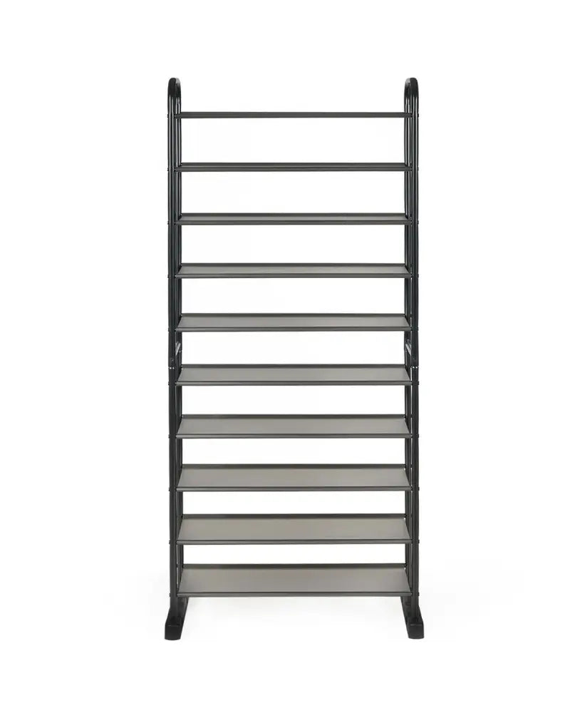 10-Tier Free-Standing Metal Frame Shoe Rack - Black - Shoe Racks & Storage Benches