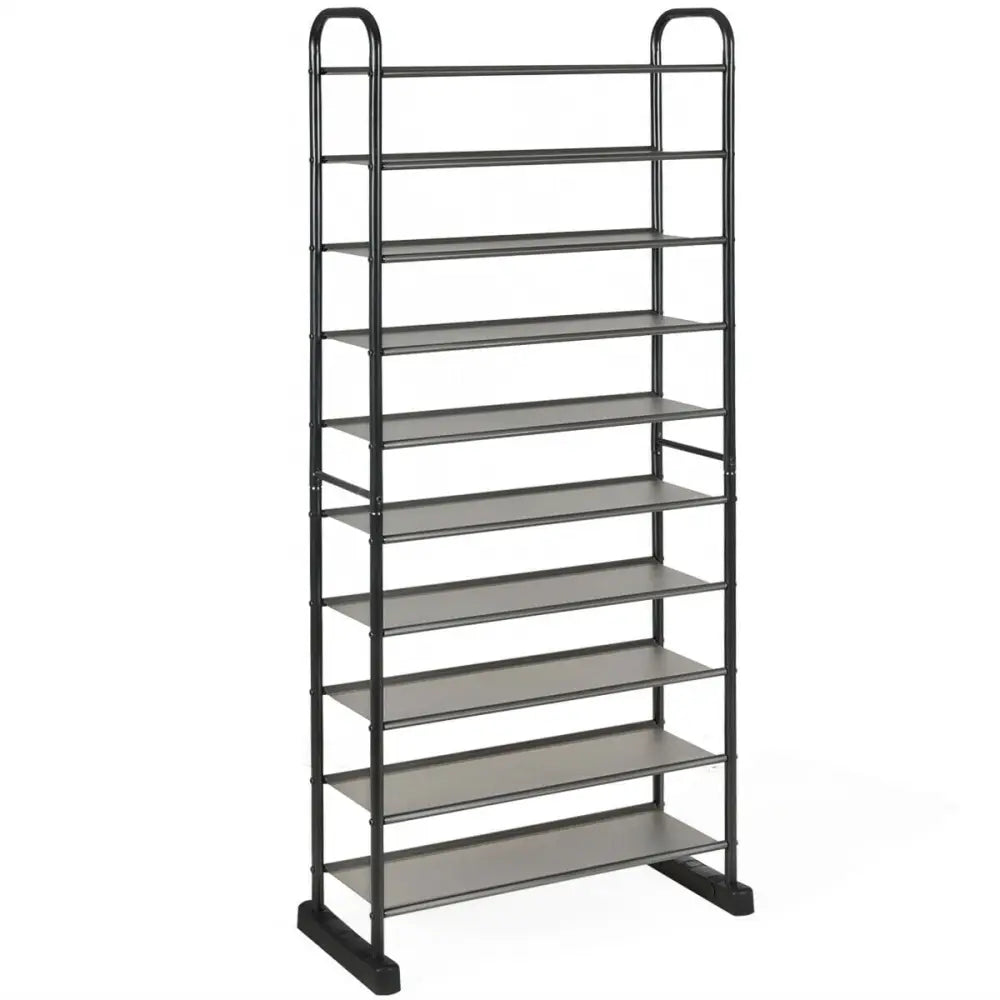 10-Tier Free-Standing Metal Frame Shoe Rack - Black - Shoe Racks & Storage Benches