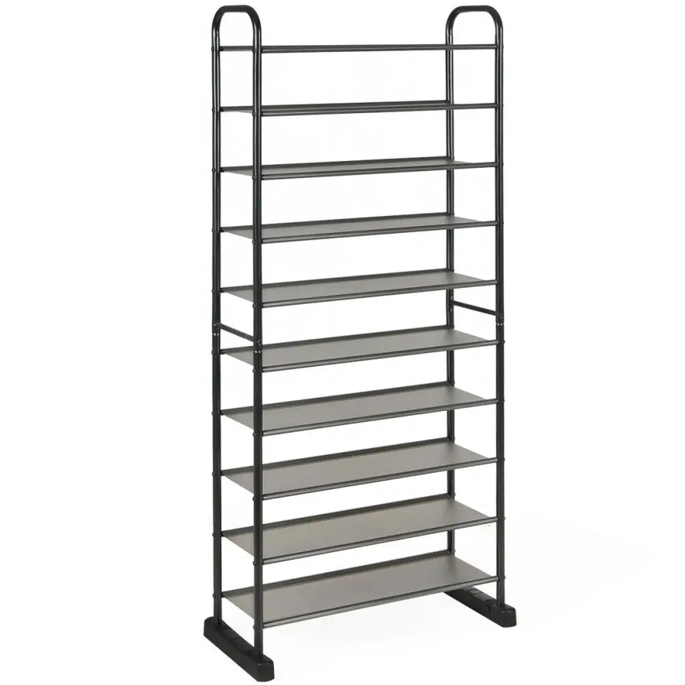 10-Tier Free-Standing Metal Frame Shoe Rack - Black - Shoe Racks & Storage Benches