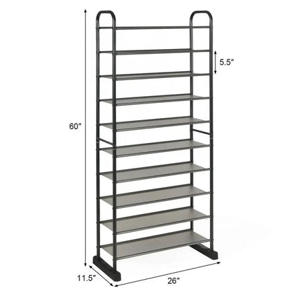 10-Tier Free-Standing Metal Frame Shoe Rack - Black - Shoe Racks & Storage Benches