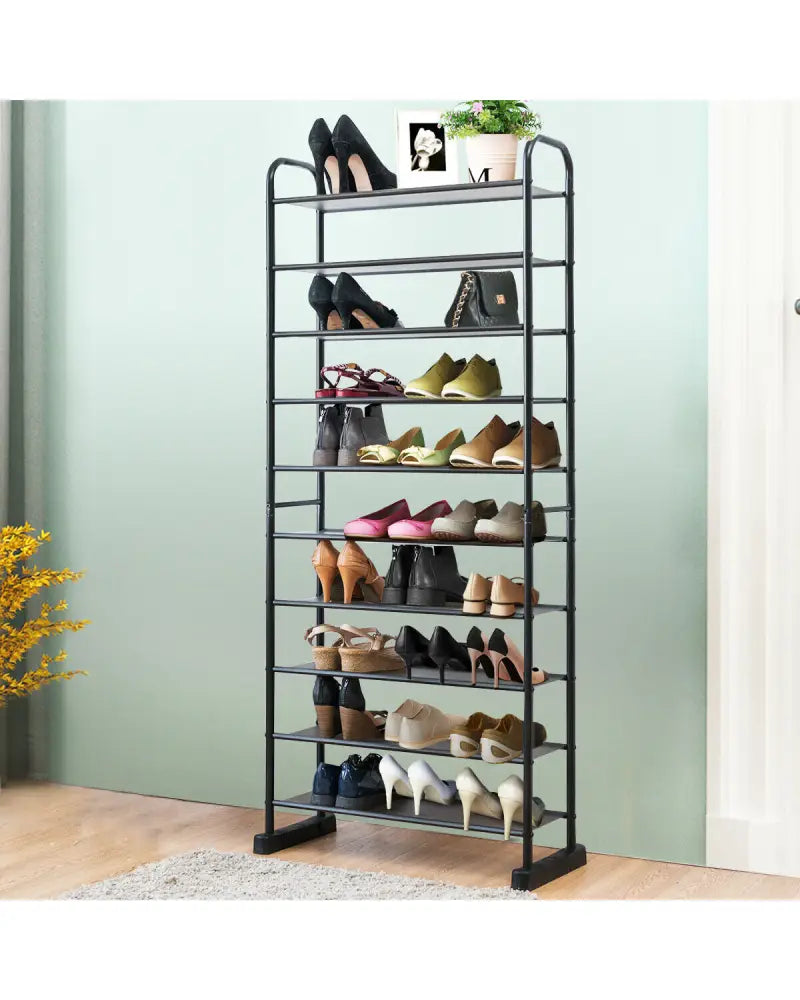 10-Tier Free-Standing Metal Frame Shoe Rack - Black - Shoe Racks & Storage Benches