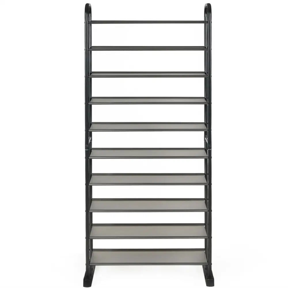 10-Tier Free-Standing Metal Frame Shoe Rack - Black - Shoe Racks & Storage Benches
