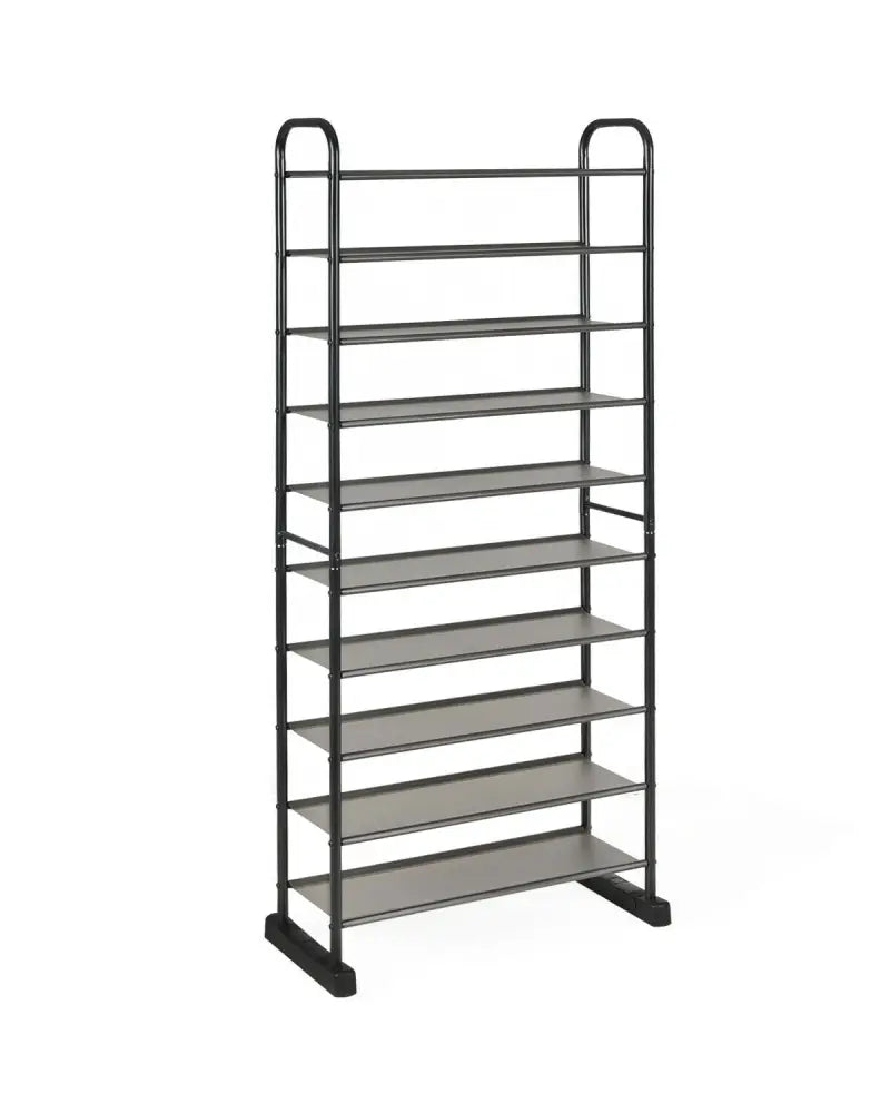 10-Tier Free-Standing Metal Frame Shoe Rack - Black - Shoe Racks & Storage Benches