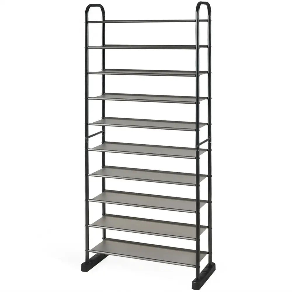 10-Tier Free-Standing Metal Frame Shoe Rack - Black - Shoe Racks & Storage Benches
