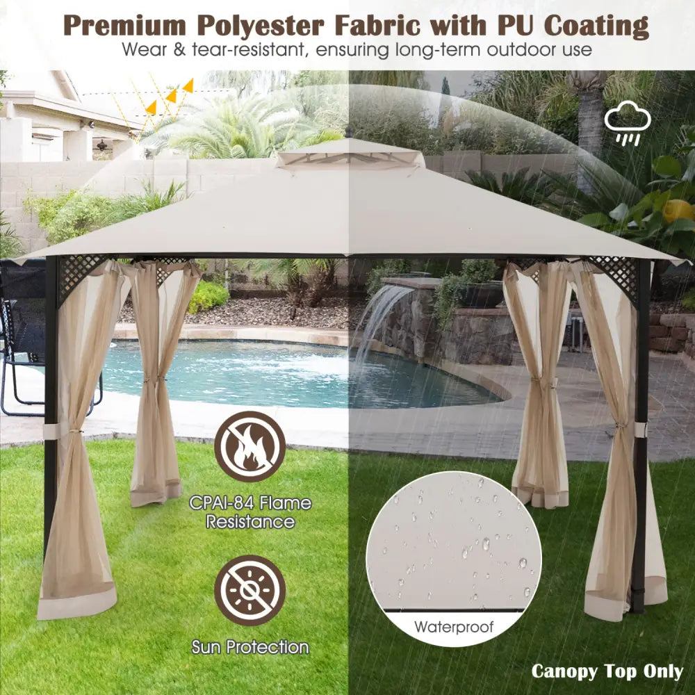 10 x 12 Feet Gazebo Replacement Top with Air Vent and Drainage Holes-Beige - Beige - Gazebos
