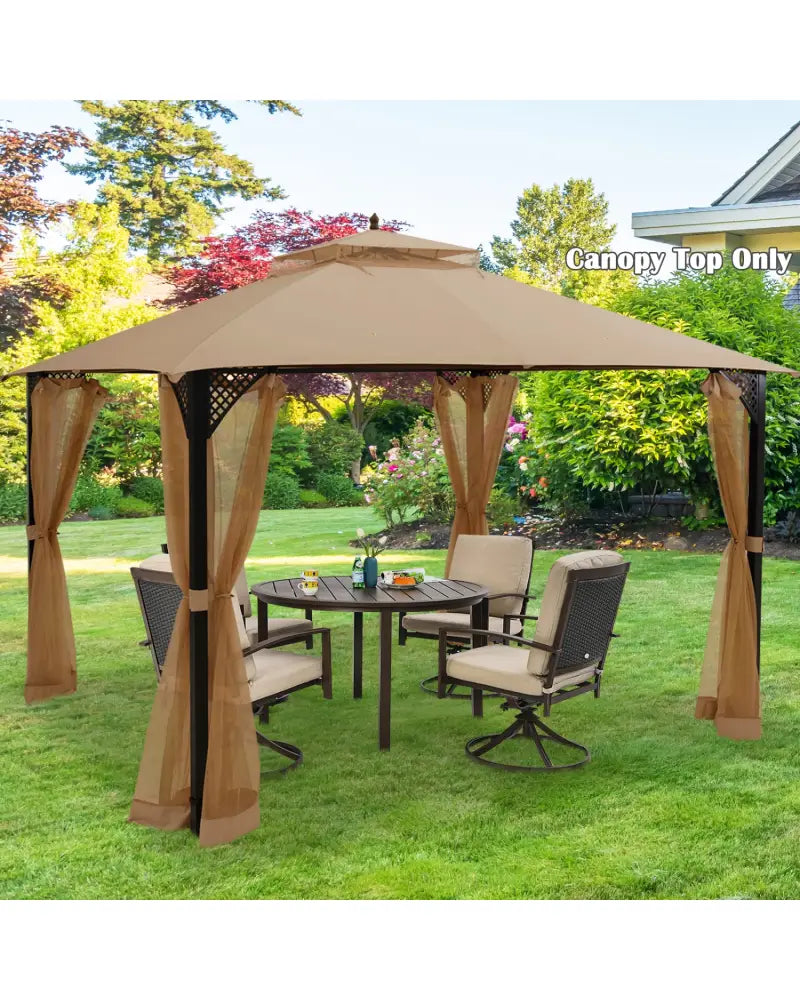 10 x 12 Feet Gazebo Replacement Top with Air Vent and Drainage Holes-Brown - Brown - Gazebos