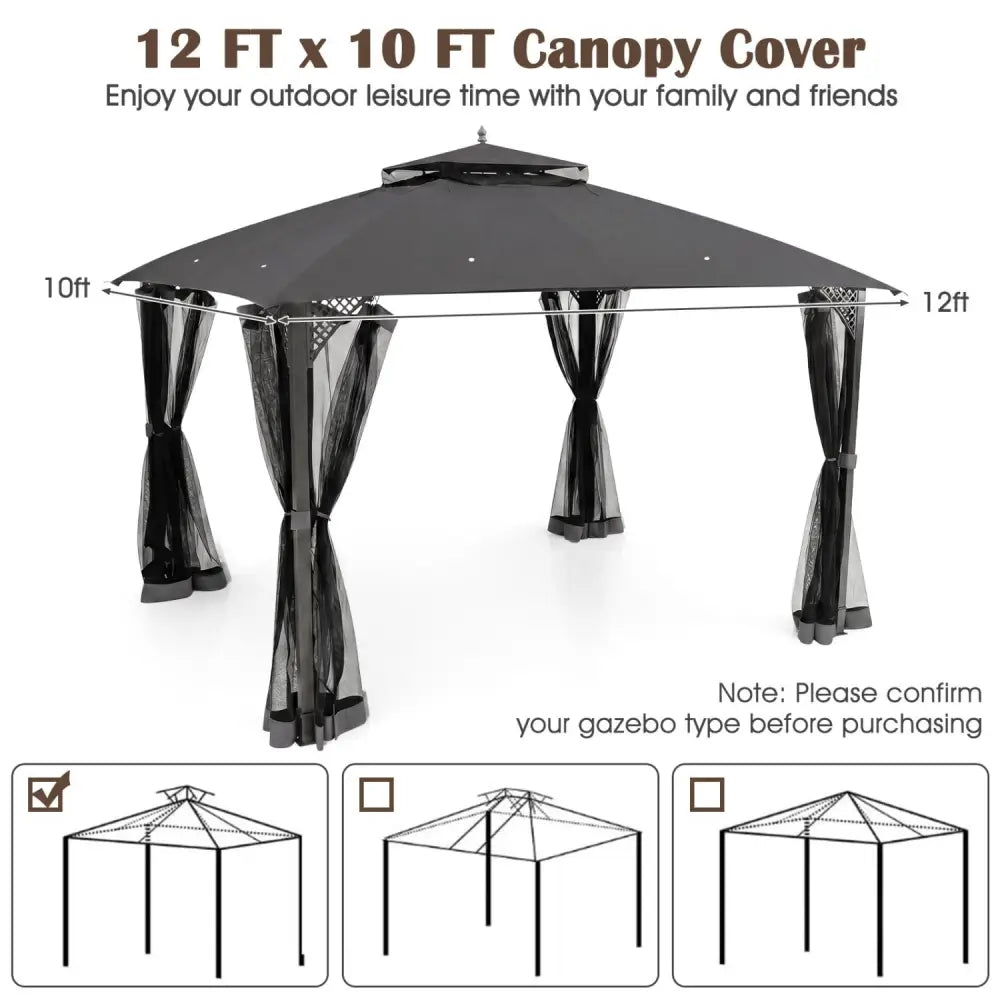 10 x 12 Feet Gazebo Replacement Top with Air Vent and Drainage Holes-Gray - Gray - Gazebos