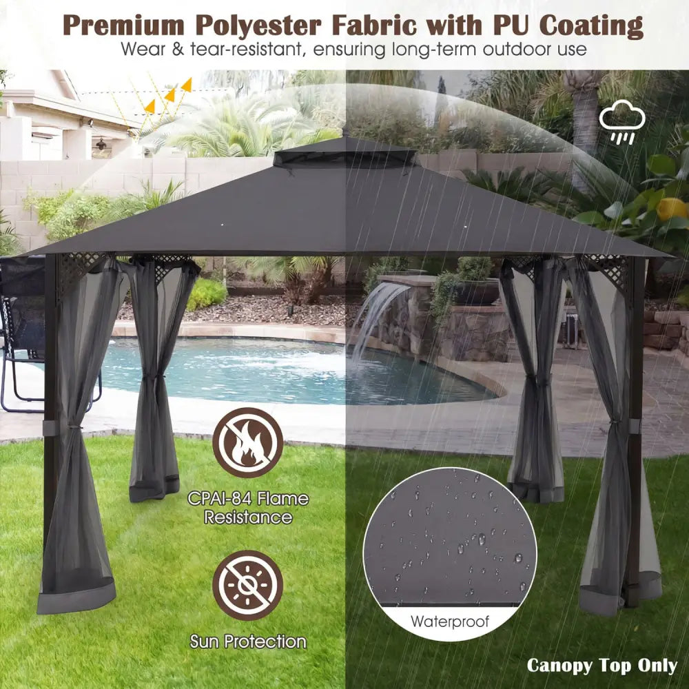 10 x 12 Feet Gazebo Replacement Top with Air Vent and Drainage Holes-Gray - Gray - Gazebos