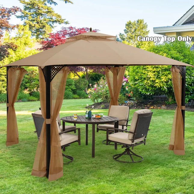 10 x 12 Feet Gazebo Replacement Top with Air Vent and Drainage Holes-Brown - Brown - Gazebos
