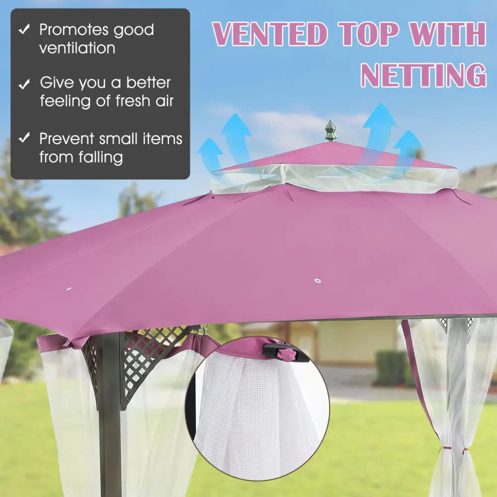 10 x 12 Feet Gazebo Replacement Top with Air Vent and Drainage Holes-Pink - Pink - Gazebos