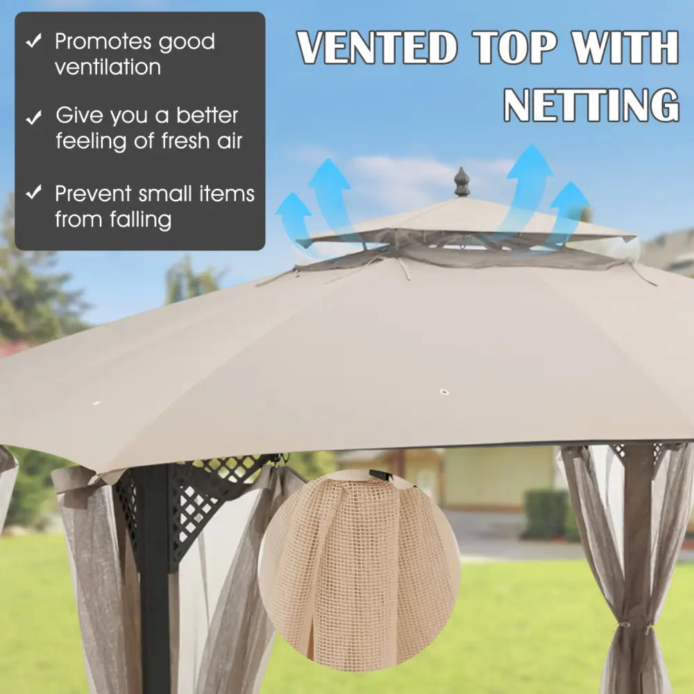 10 x 12 Feet Gazebo Replacement Top with Air Vent and Drainage Holes-Beige - Beige - Gazebos