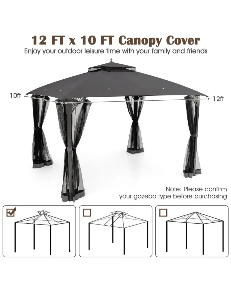 10 x 12 Feet Gazebo Replacement Top with Air Vent and Drainage Holes-Gray - Gray - Gazebos