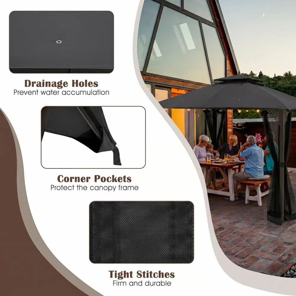 10 x 12 Feet Gazebo Replacement Top with Air Vent and Drainage Holes-Gray - Gray - Gazebos