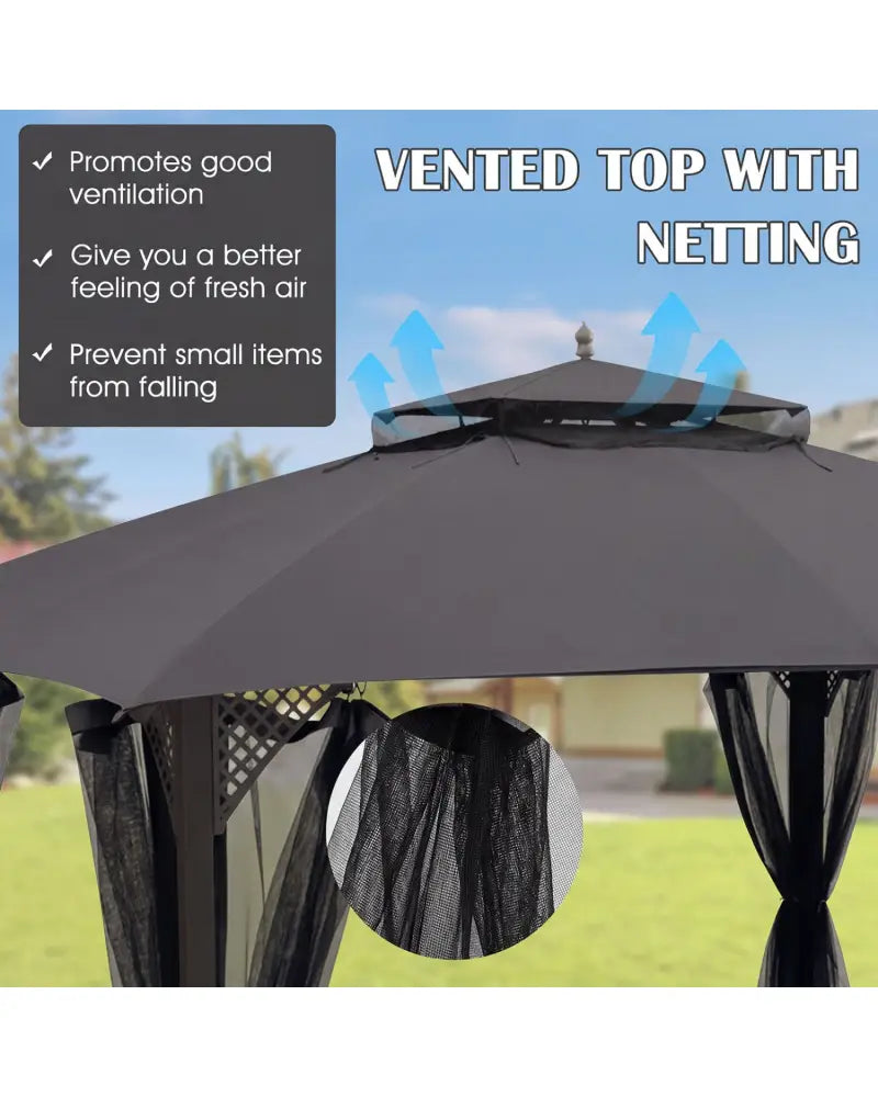 10 x 12 Feet Gazebo Replacement Top with Air Vent and Drainage Holes-Gray - Gray - Gazebos