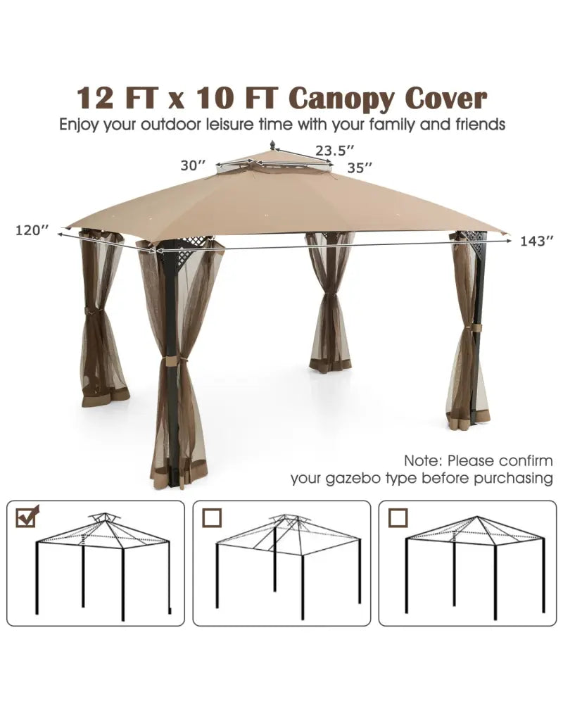 10 x 12 Feet Gazebo Replacement Top with Air Vent and Drainage Holes-Brown - Brown - Gazebos