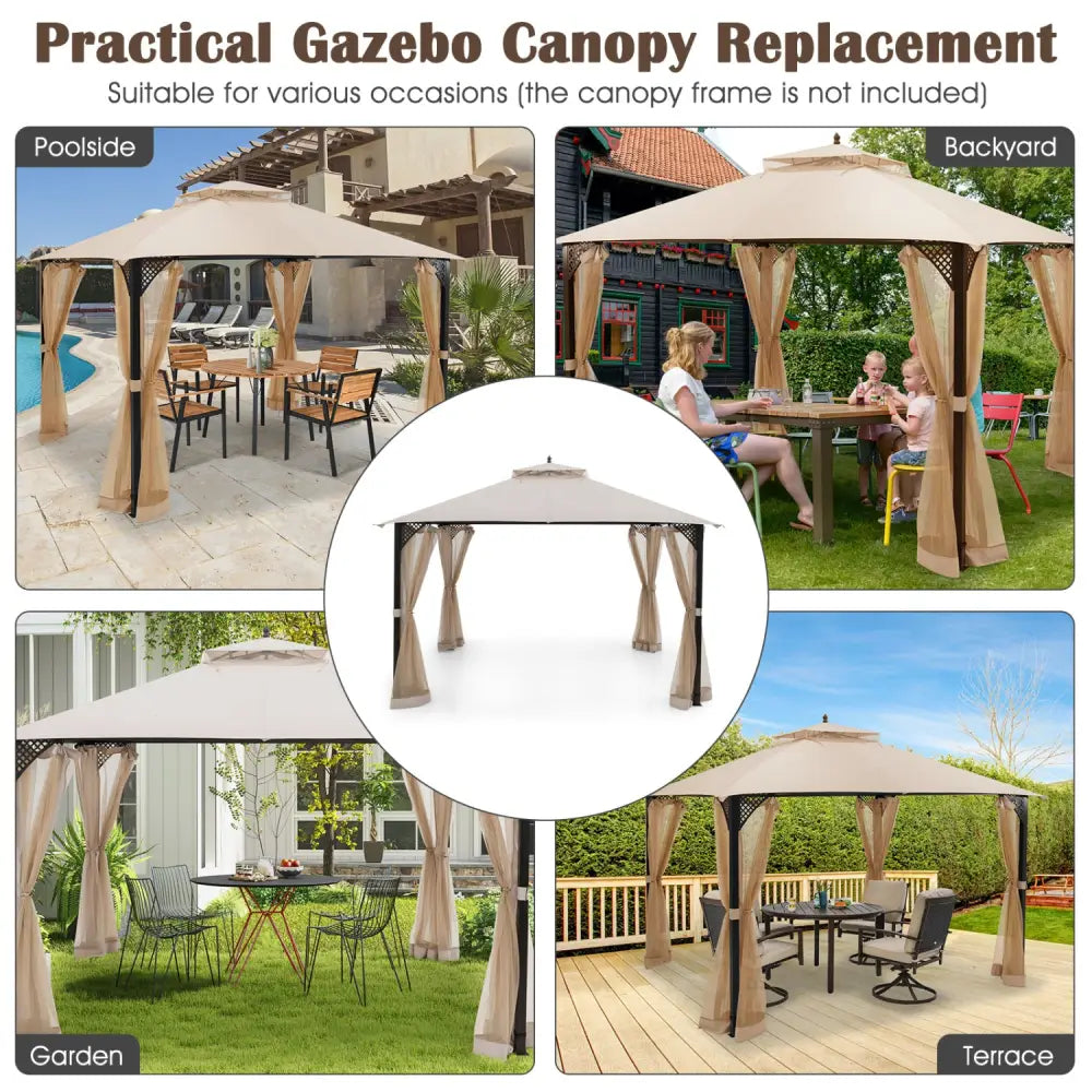 10 x 12 Feet Gazebo Replacement Top with Air Vent and Drainage Holes-Beige - Beige - Gazebos