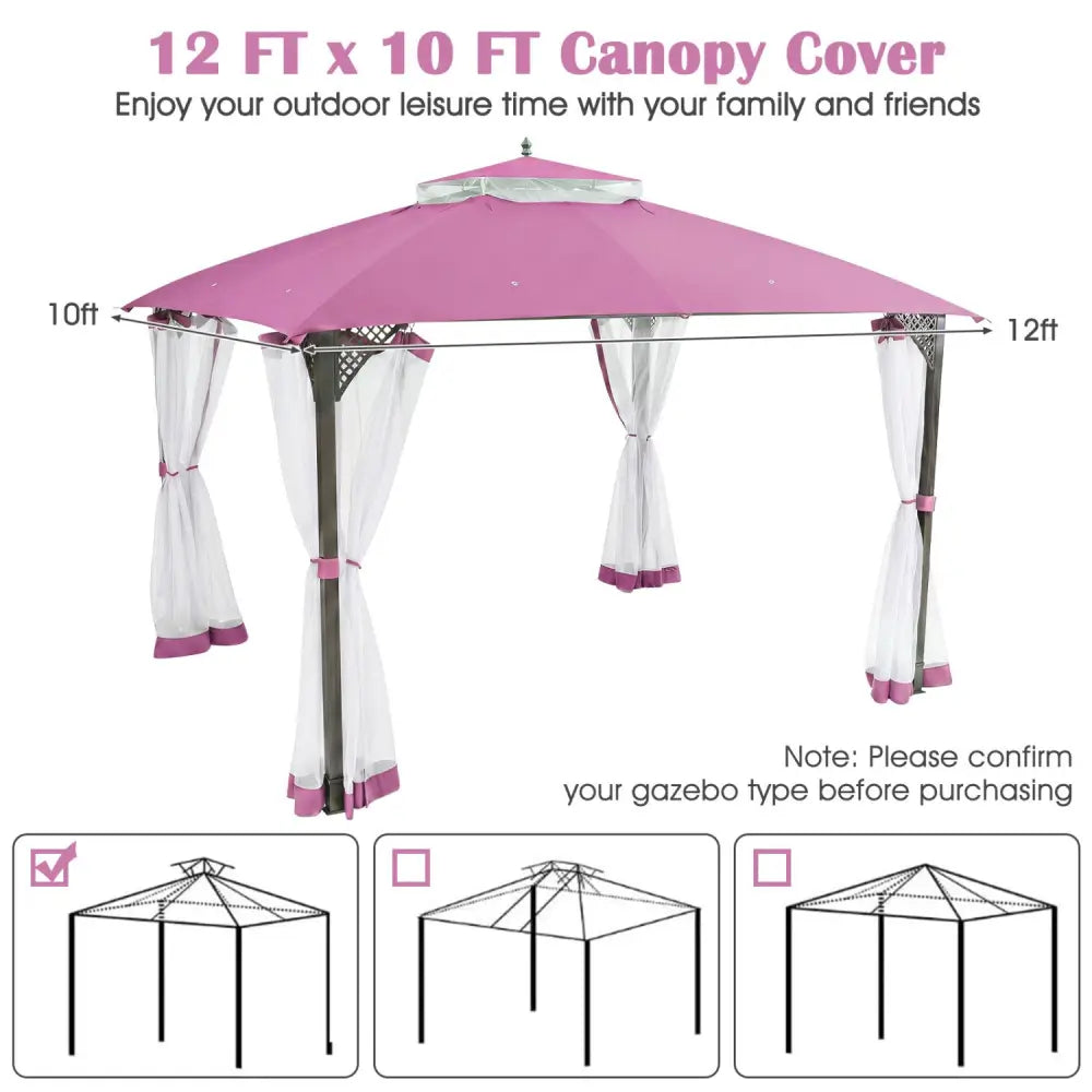 10 x 12 Feet Gazebo Replacement Top with Air Vent and Drainage Holes-Pink - Pink - Gazebos