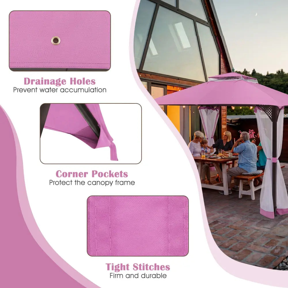 10 x 12 Feet Gazebo Replacement Top with Air Vent and Drainage Holes-Pink - Pink - Gazebos