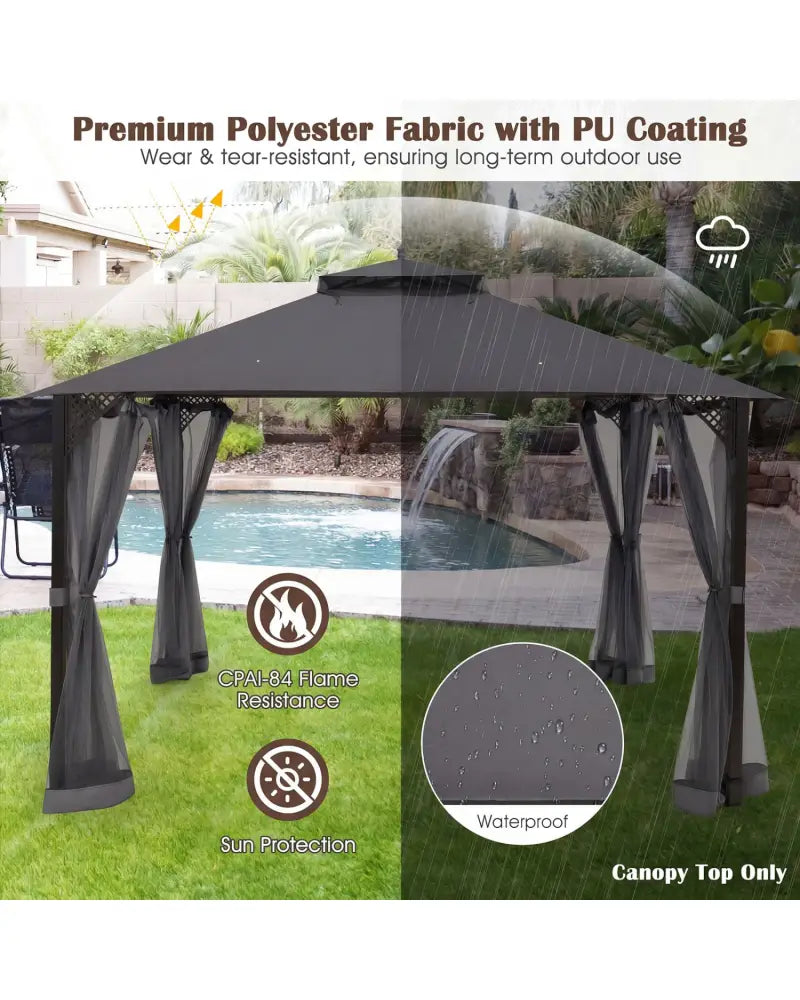 10 x 12 Feet Gazebo Replacement Top with Air Vent and Drainage Holes-Gray - Gray - Gazebos