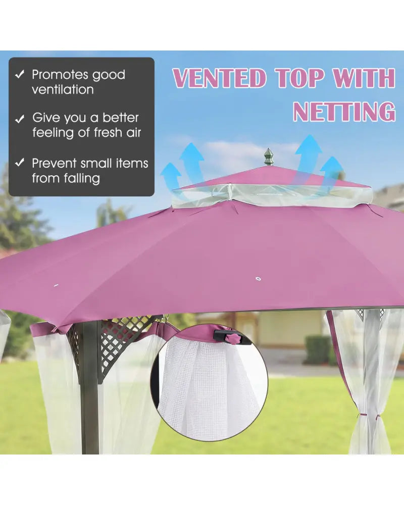 10 x 12 Feet Gazebo Replacement Top with Air Vent and Drainage Holes-Pink - Pink - Gazebos