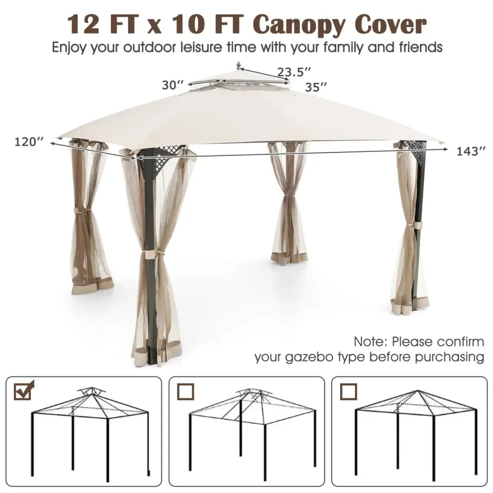 10 x 12 Feet Gazebo Replacement Top with Air Vent and Drainage Holes-Beige - Beige - Gazebos
