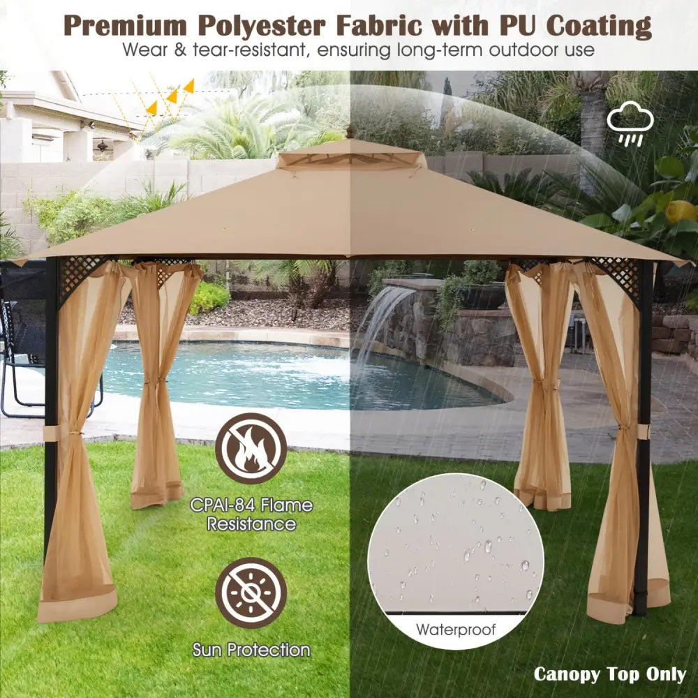 10 x 12 Feet Gazebo Replacement Top with Air Vent and Drainage Holes-Brown - Brown - Gazebos