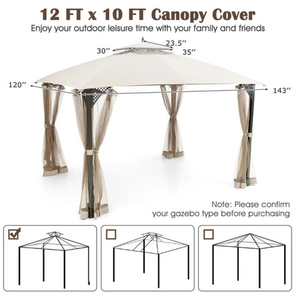 10 x 12 Feet Gazebo Replacement Top with Air Vent and Drainage Holes-Beige - Beige - Gazebos