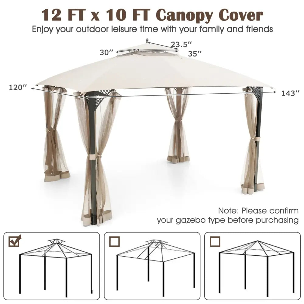 10 x 12 Feet Gazebo Replacement Top with Air Vent and Drainage Holes-Beige - Beige - Gazebos