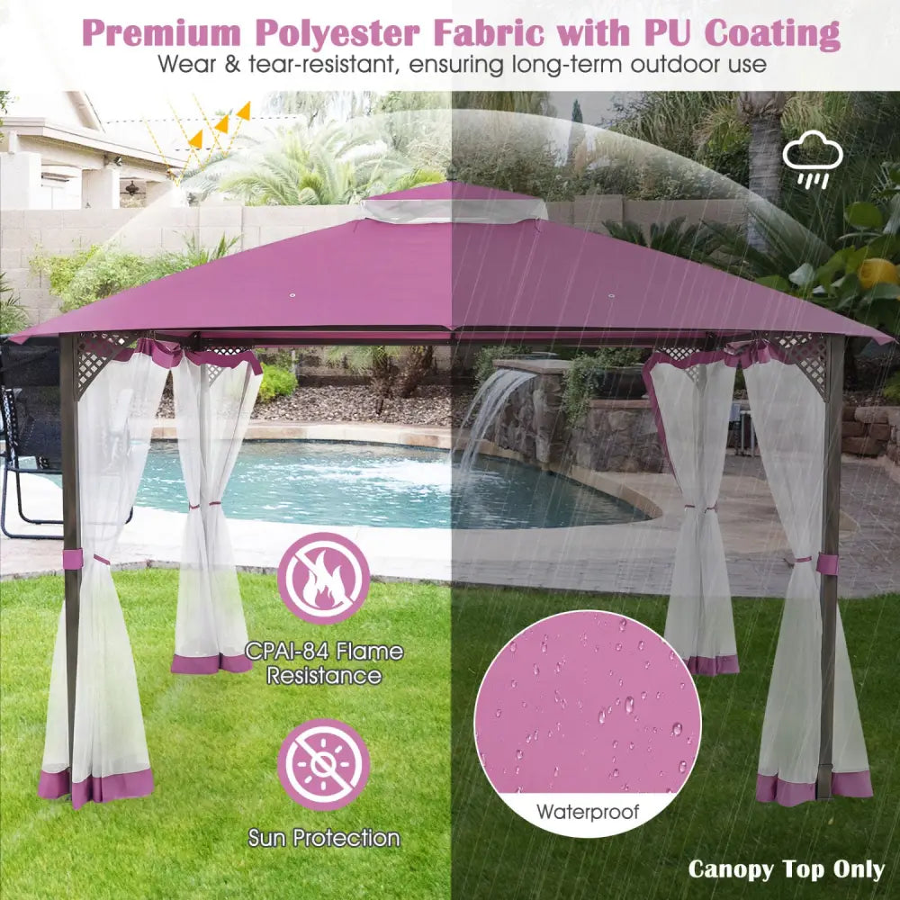 10 x 12 Feet Gazebo Replacement Top with Air Vent and Drainage Holes-Pink - Pink - Gazebos