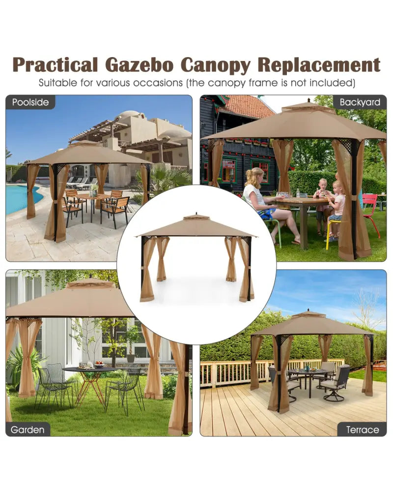 10 x 12 Feet Gazebo Replacement Top with Air Vent and Drainage Holes-Brown - Brown - Gazebos
