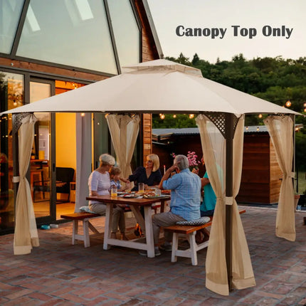 10 x 12 Feet Gazebo Replacement Top with Air Vent and Drainage Holes-Beige - Beige - Gazebos