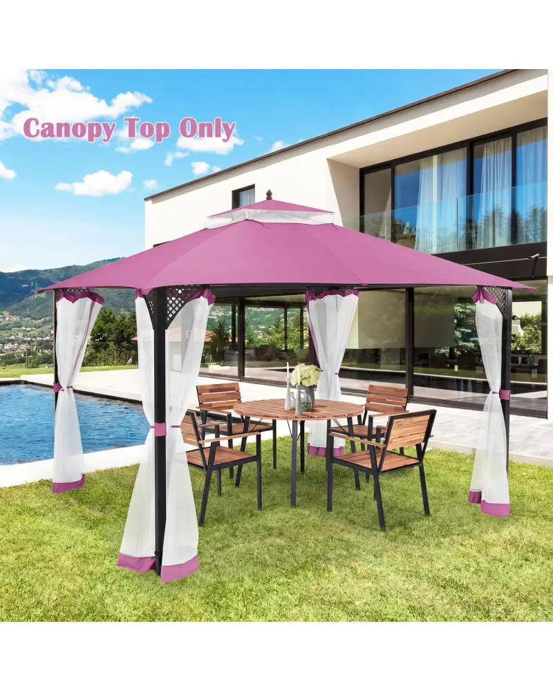 10 x 12 Feet Gazebo Replacement Top with Air Vent and Drainage Holes-Pink - Pink - Gazebos