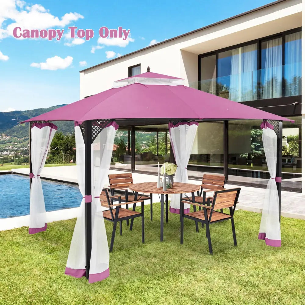 10 x 12 Feet Gazebo Replacement Top with Air Vent and Drainage Holes-Pink - Pink - Gazebos